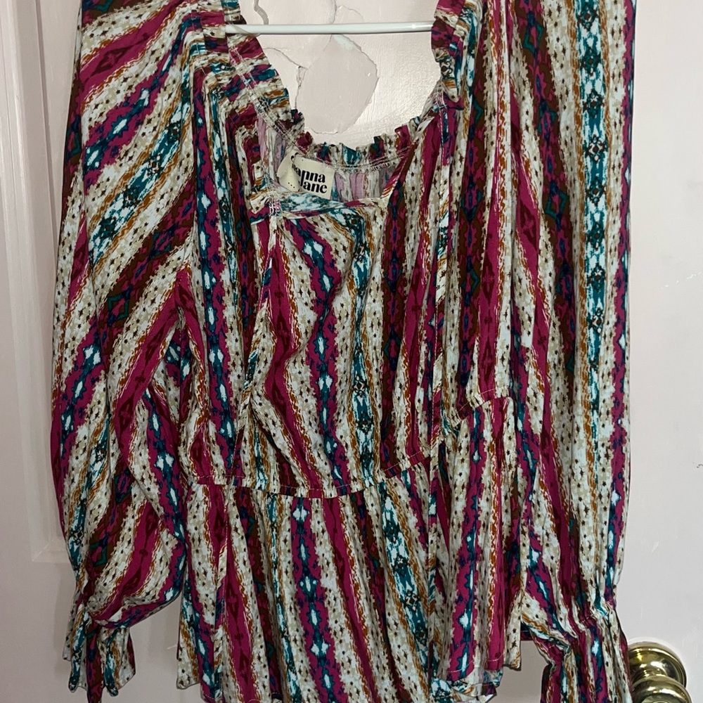 Savanna Jane Pink and Blue Patterned Blouse